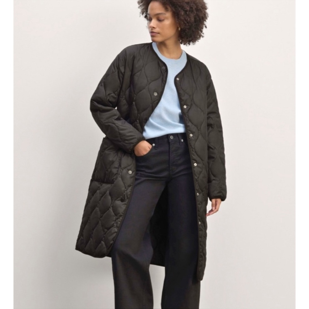 New Everlane Long Quilted Liner Black Coat Size Medium